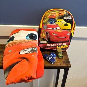Disney CARs Movie lot - blanket, 3 cars and toddler backpack